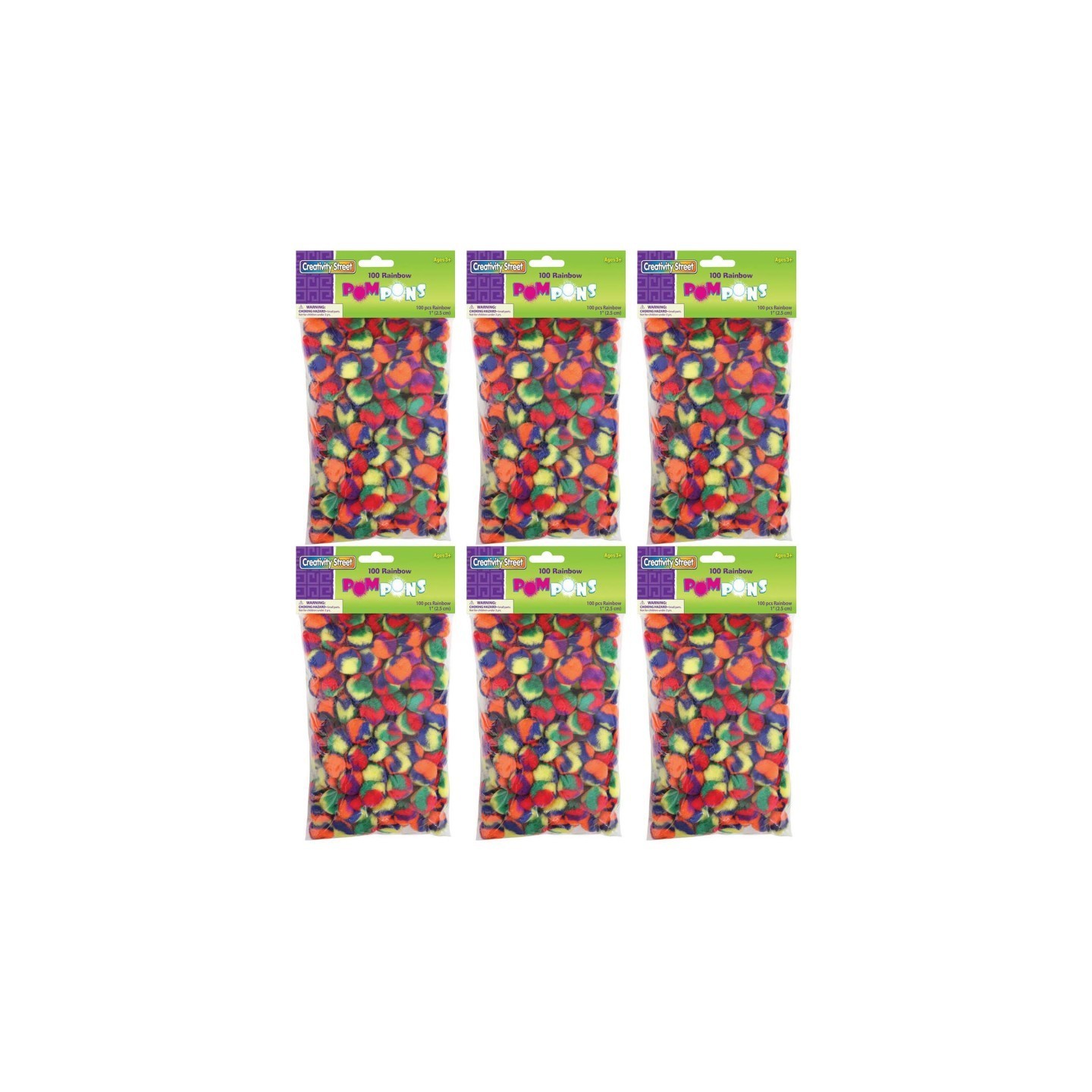 Creativity Street® Pom Pons, Color Splash, 1", 100 Per Pack, 6 Packs