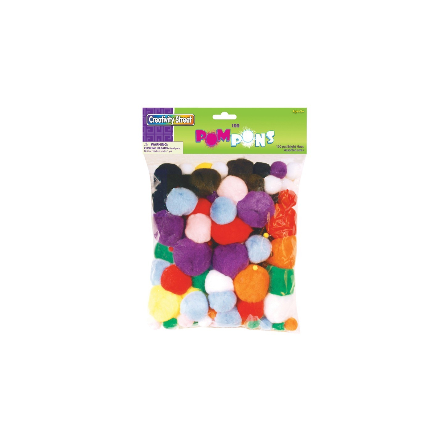 Creativity Street® Pom Pons, Bright Hues, Assorted Sizes, 100 Pieces