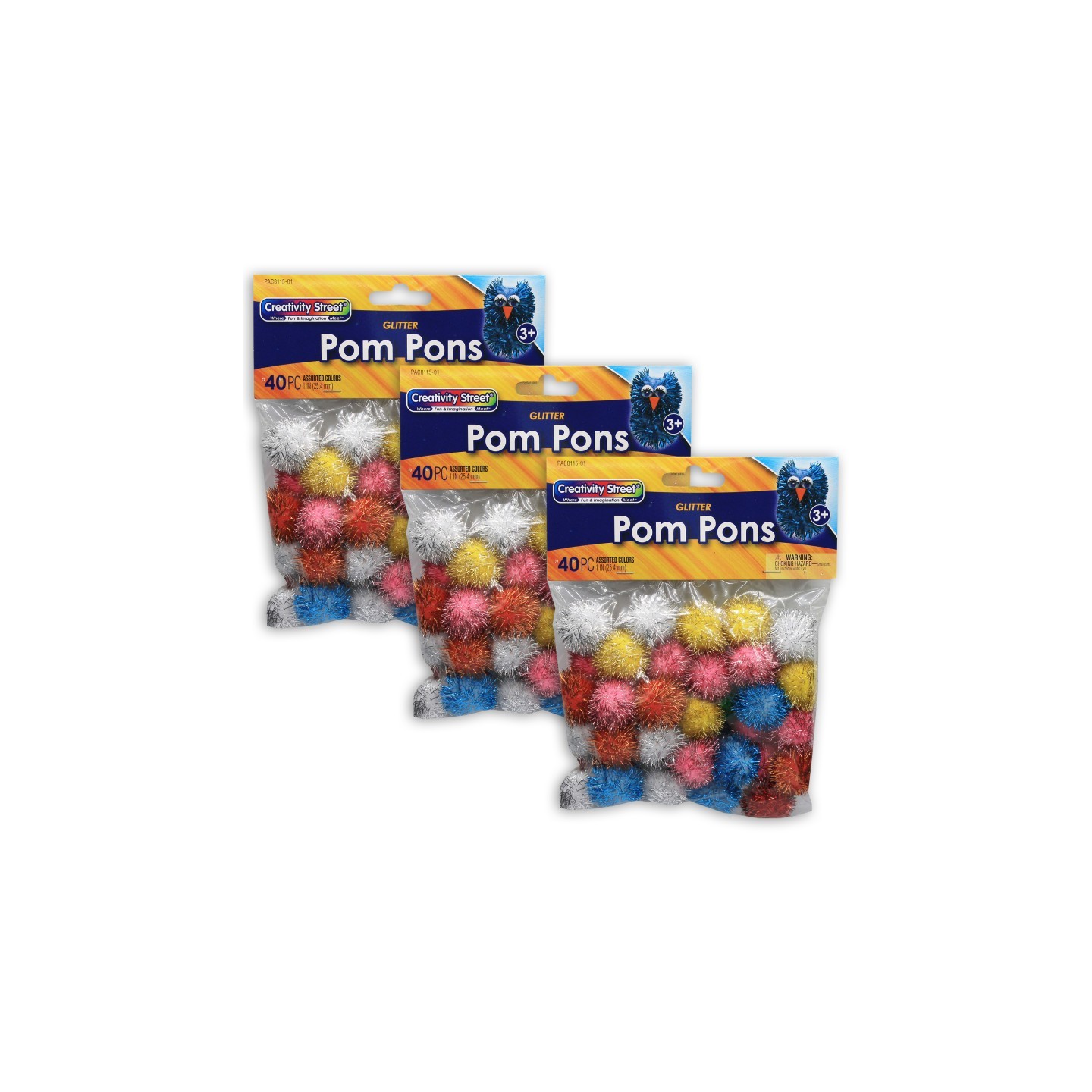 Creativity Street® Glitter Pom Pons, Assorted Colors, 1", 40 Pieces Per Pack, 3 Pack