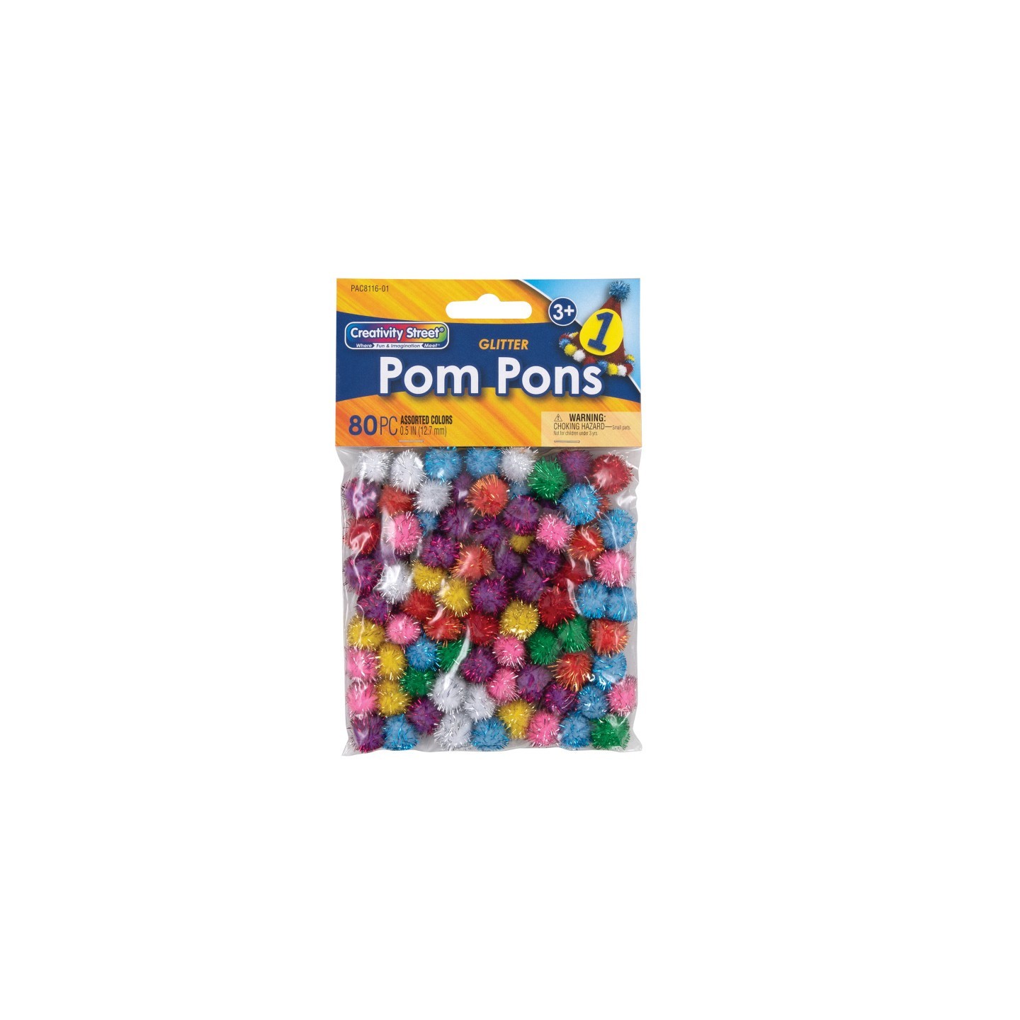 Creativity Street® Glitter Pom Pons, Assorted Colors, 1/2", 80 Pieces