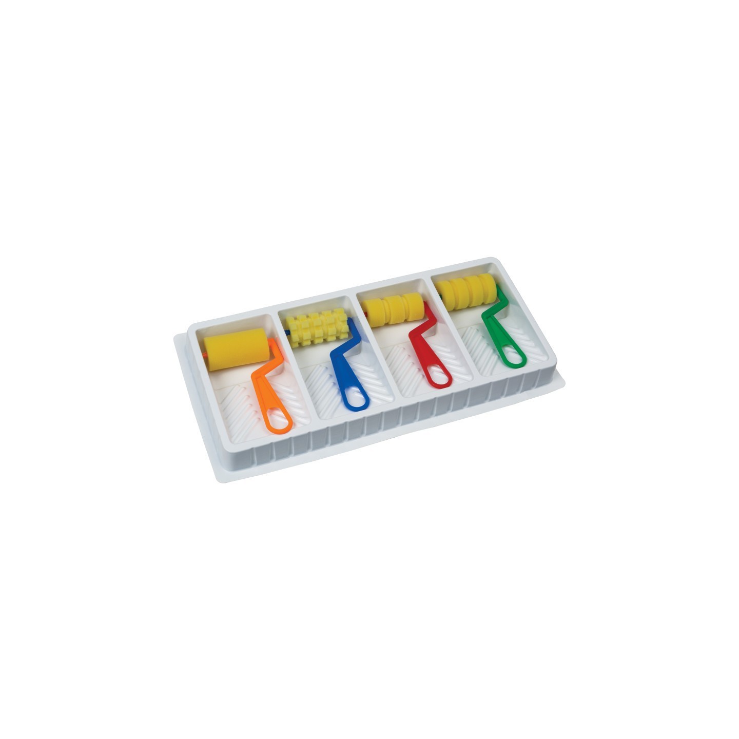 Creativity Street® Foam Pattern Rollers and Tray, 4 Assorted Patterns, 8-1/2" x 17" Tray, 5 Pieces