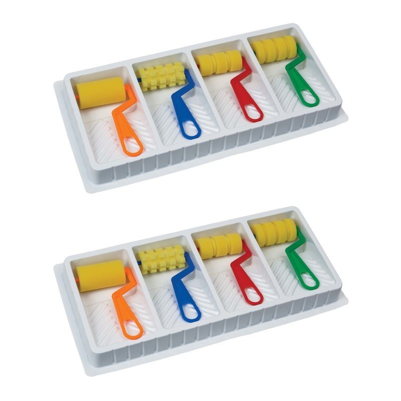 Creativity Street® Foam Pattern Rollers and Tray, 4 Assorted Patterns, 8-1/2" x 17" Tray, 2 Sets