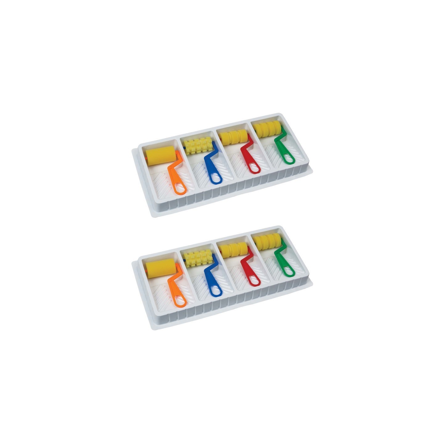Creativity Street® Foam Pattern Rollers and Tray, 4 Assorted Patterns, 8-1/2" x 17" Tray, 2 Sets