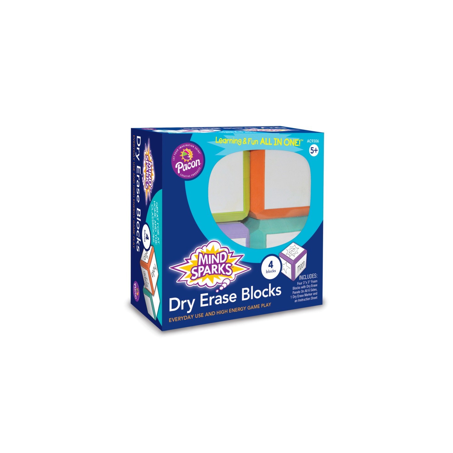 Mind Sparks® Dry Erase Blocks, Assorted Colors, 3" x 3", 4 Blocks