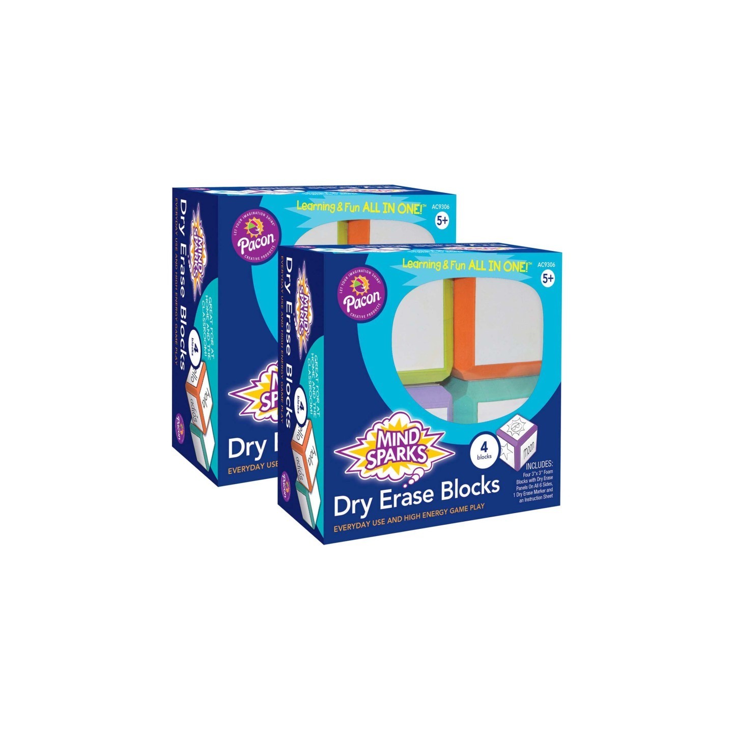 Mind Sparks® Dry Erase Blocks, Assorted Colors, 3" x 3", 4 Blocks Per Set, 2 Sets