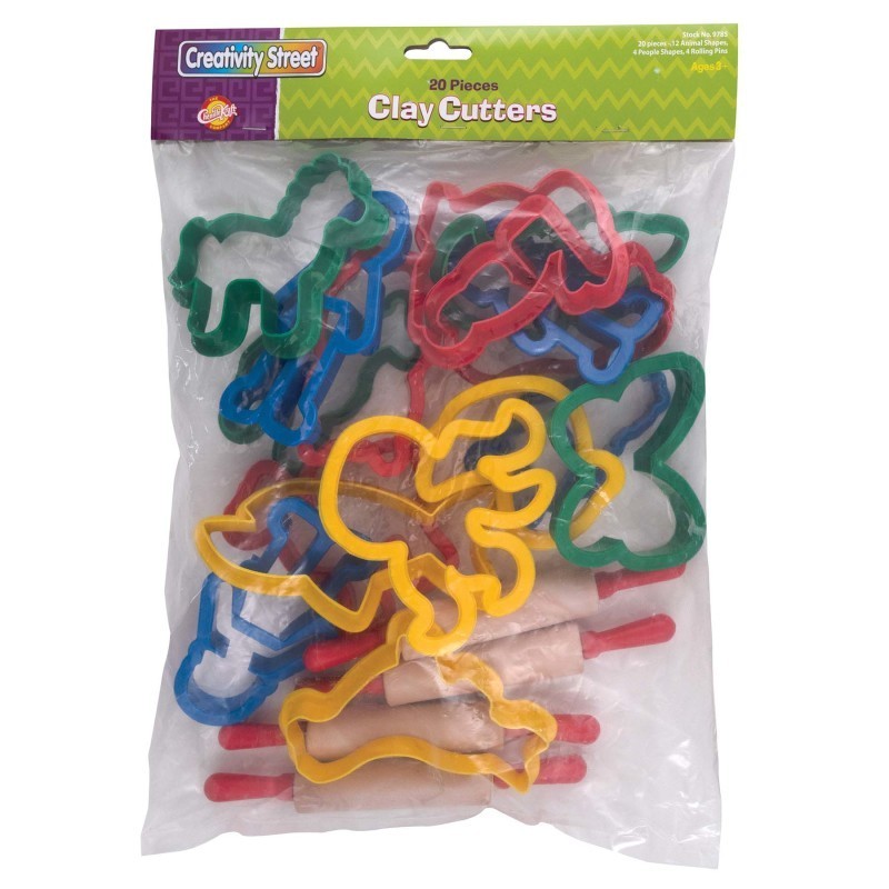 Creativity Street® Jumbo Dough & Clay Cutter Set with Rolling Pin, Assorted Shapes, Approx. 4", 20 Pieces