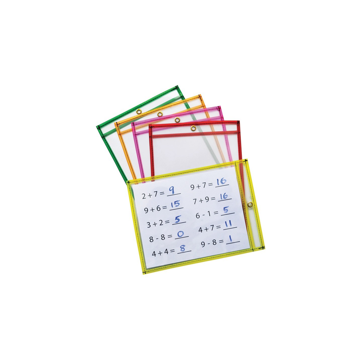 Pacon® Dry Erase Pockets, 5 Assorted Neon Colors, 9" x 12", 10 Pockets