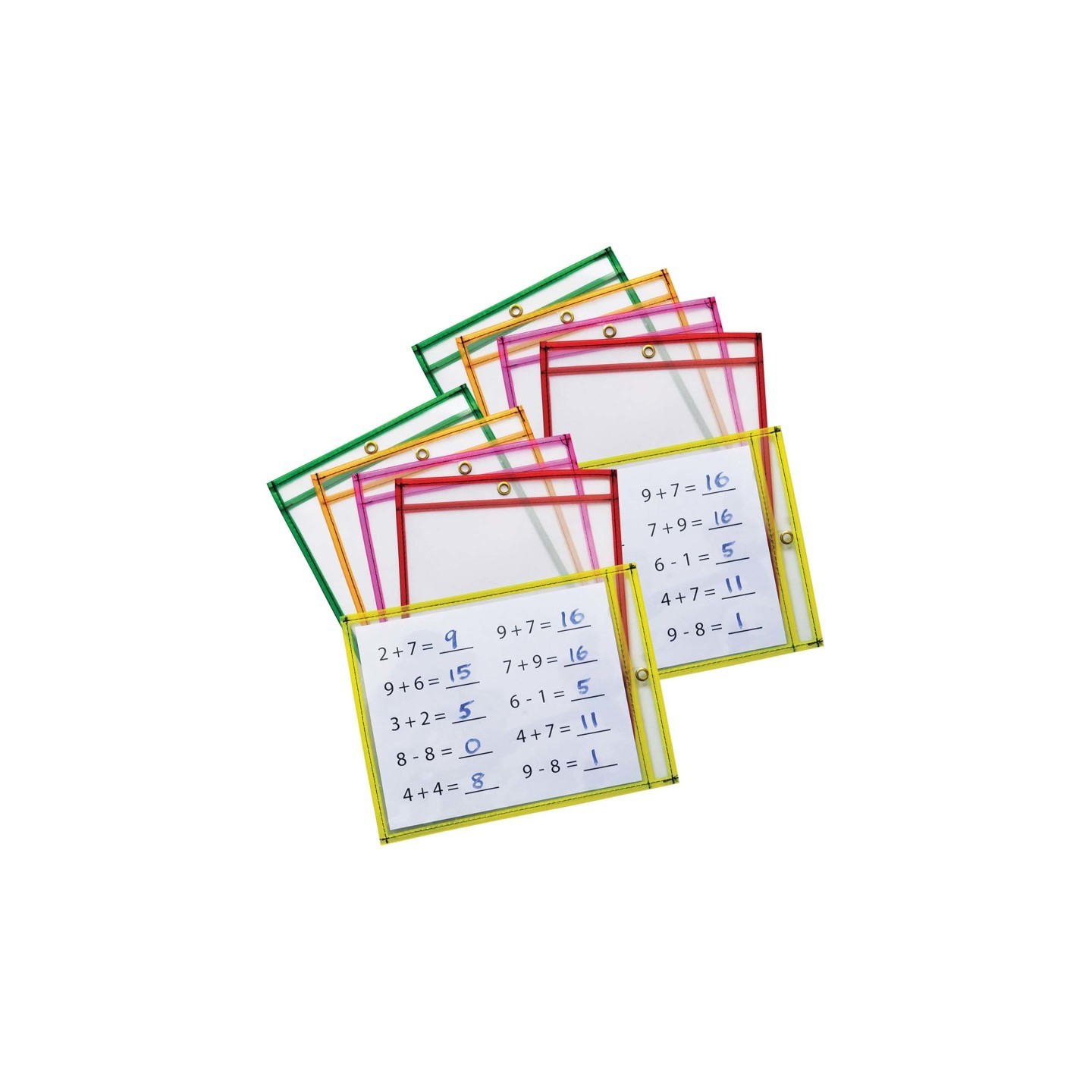 Pacon® Dry Erase Pockets, 5 Assorted Neon Colors, 9" x 12", 10 Pockets Per Pack, 2 Packs