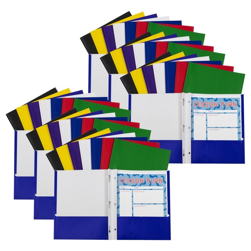 C-Line® Two-Pocket Paper Portfolios with Prongs, Assorted Colors, Pack of 48
