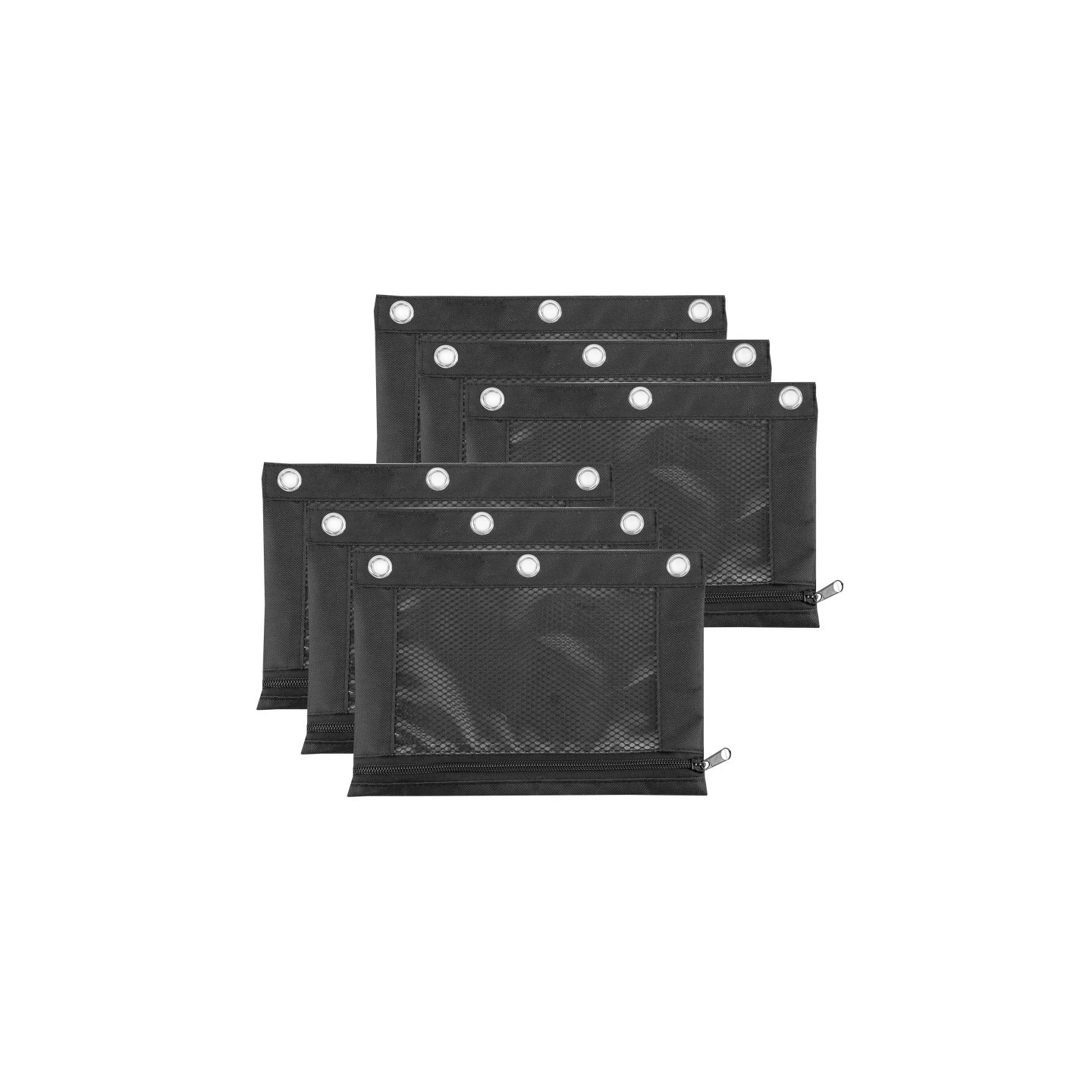 C-Line® Pencil Pouch for 3-Ring Binders, 7" x 10", Black, Pack of 6