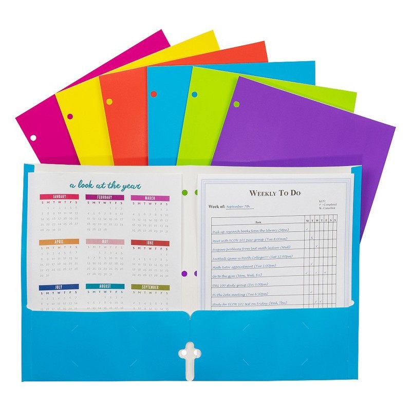 C-Line® 2-Pocket Laminated Paper Portfolio with 3-Hole Punch, Assorted, 1 Each