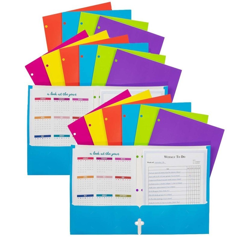 C-Line® 2-Pocket Laminated Paper Portfolio with 3-Hole Punch, Assorted, Pack of 18