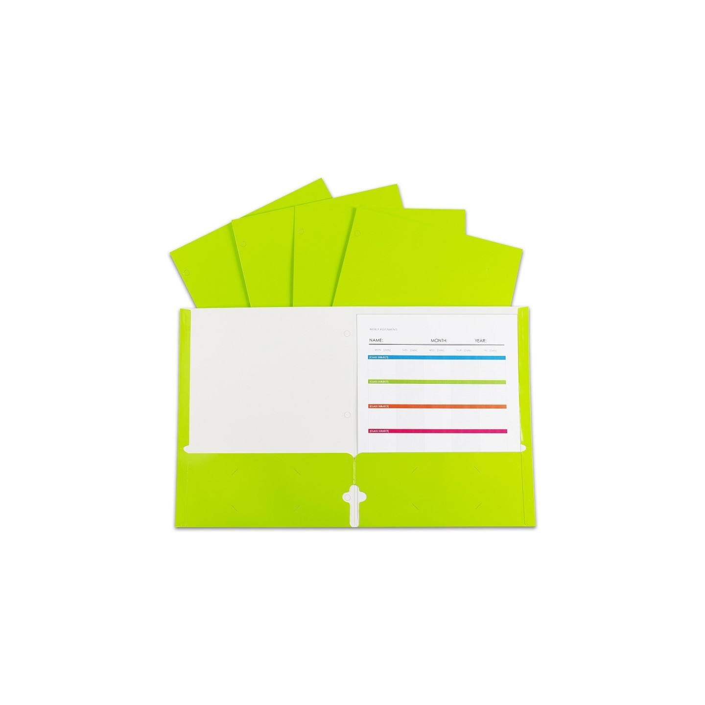 C-Line® 2-Pocket Laminated Paper Portfolios with 3-Hole Punch, Lime Green, Box of 25