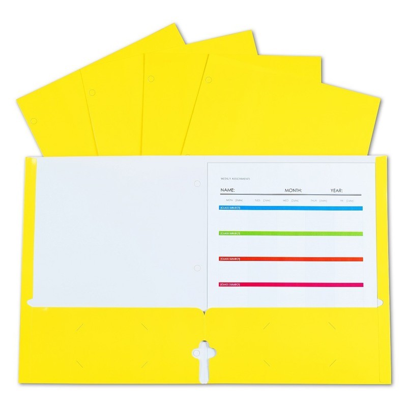 C-Line® 2-Pocket Laminated Paper Portfolios with 3-Hole Punch, Yellow, Box of 25