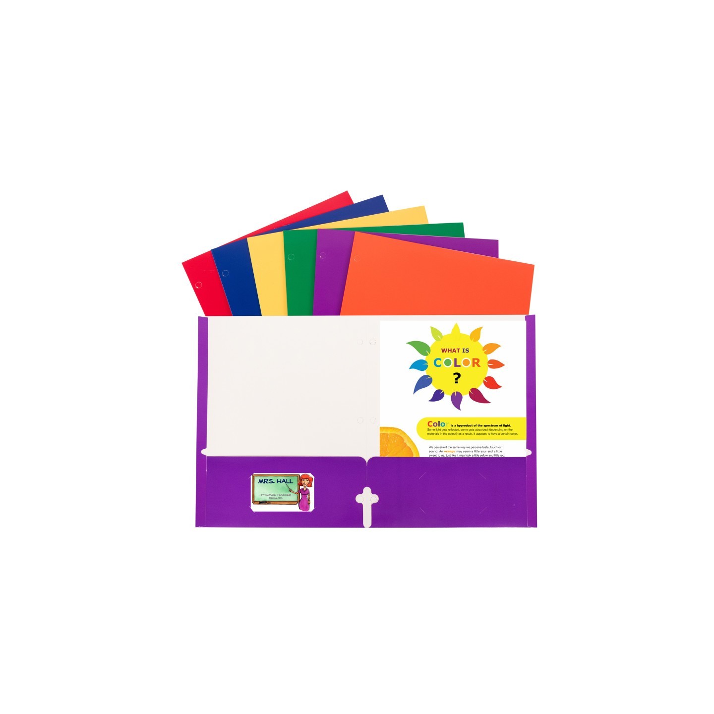 C-Line® 2-Pocket Laminated Paper Folder with 3-Hole Punch, Assorted Primary Colors, Pack of 50