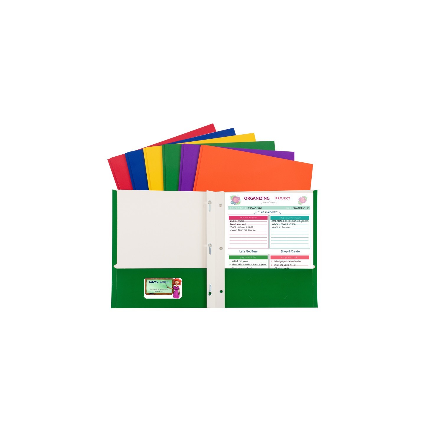 C-Line® 2-Pocket Laminated Paper Folder with Prongs, Assorted Primary Colors, Pack of 50
