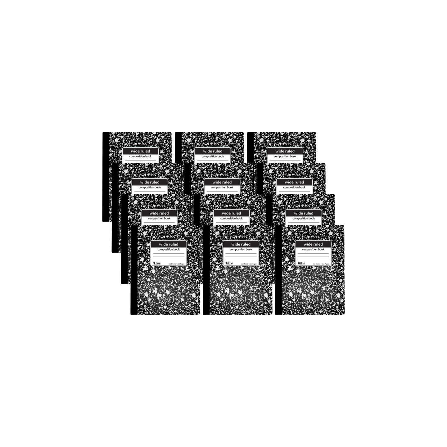 C-Line® Composition Notebook, 100 Page, Wide Ruled, Black Marble, Pack of 12