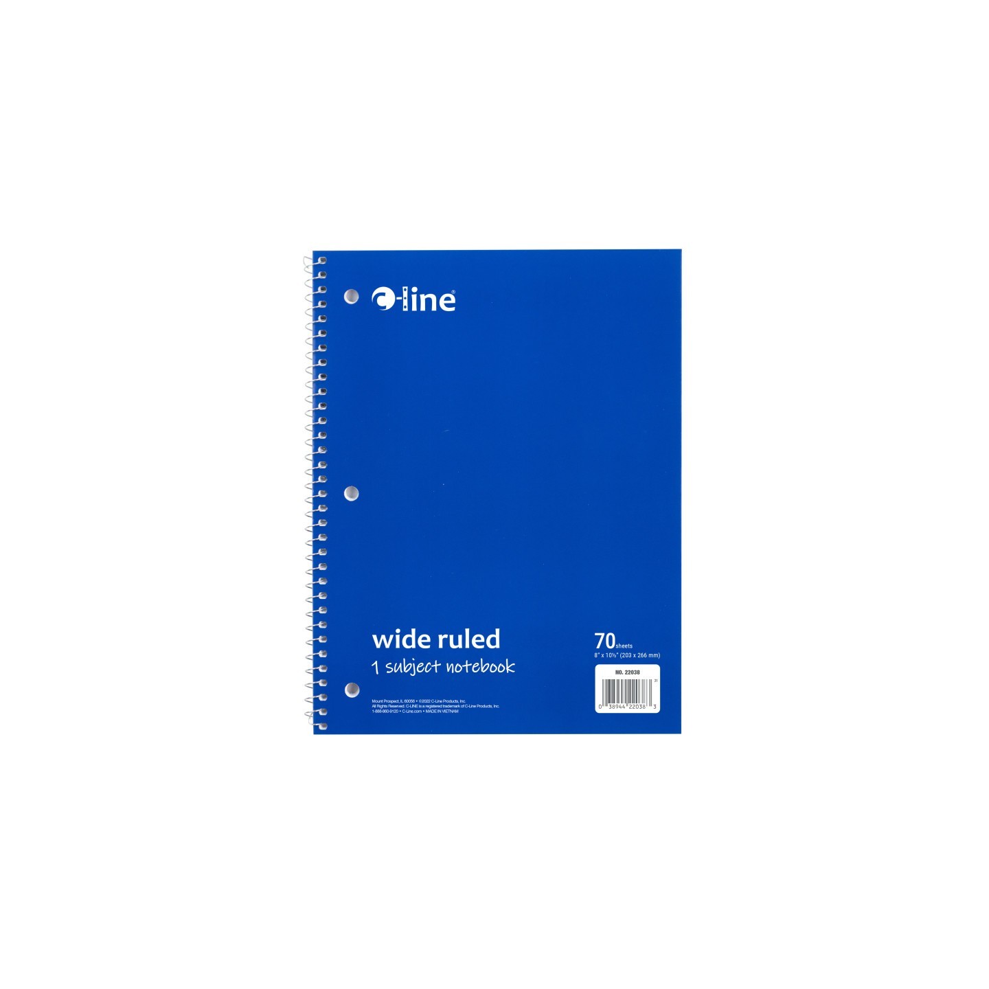 C-Line® 1-Subject Notebook, 70 Page, Wide Ruled, Blue