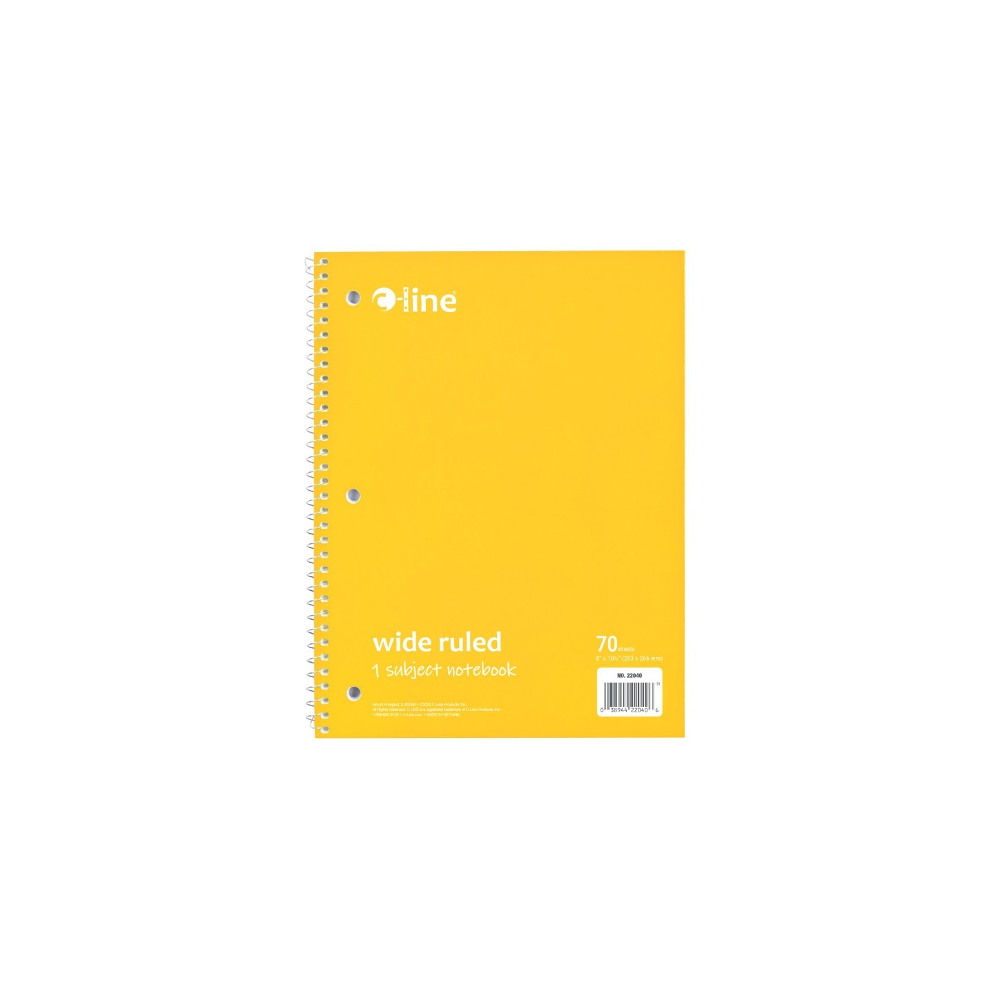 C-Line® 1-Subject Notebook, 70 Page, Wide Ruled, Yellow