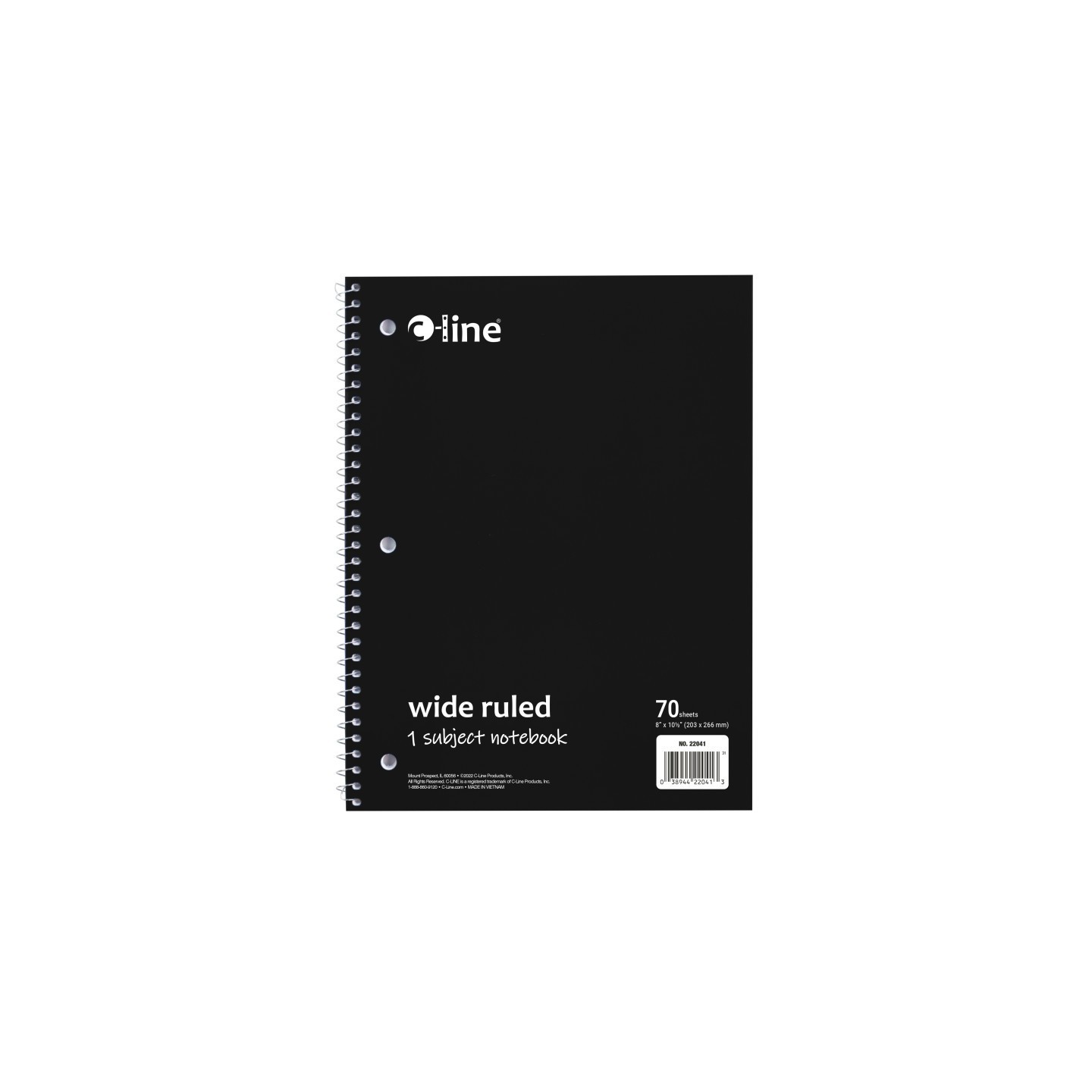 C-Line® 1-Subject Notebook, 70 Page, Wide Ruled, Black