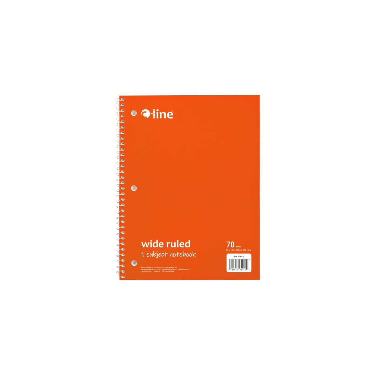 C-Line® 1-Subject Notebook, 70 Page, Wide Ruled, Orange