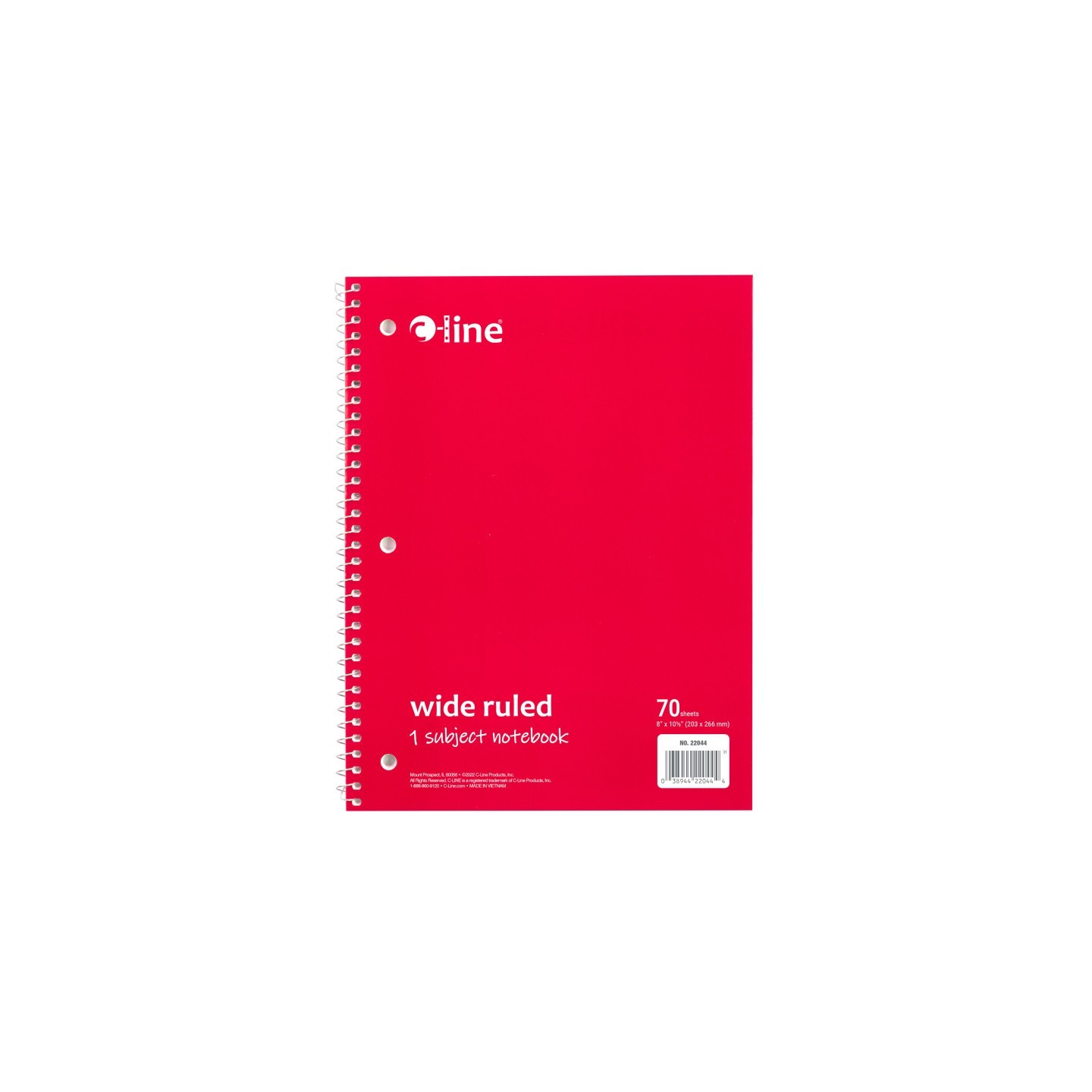 C-Line® 1-Subject Notebook, 70 Page, Wide Ruled, Red