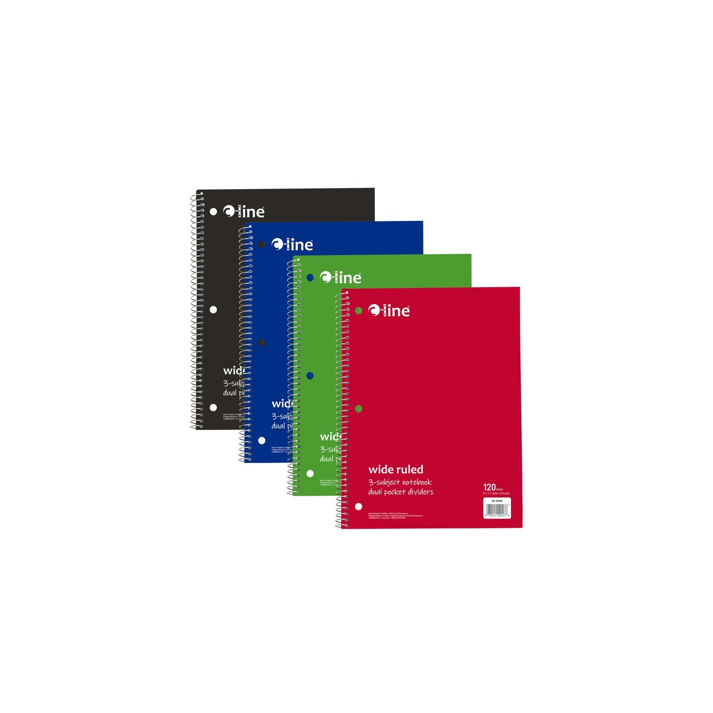 C-Line® 3-Subject Notebook, Wide Ruled, 120 Sheets, Assorted Colors