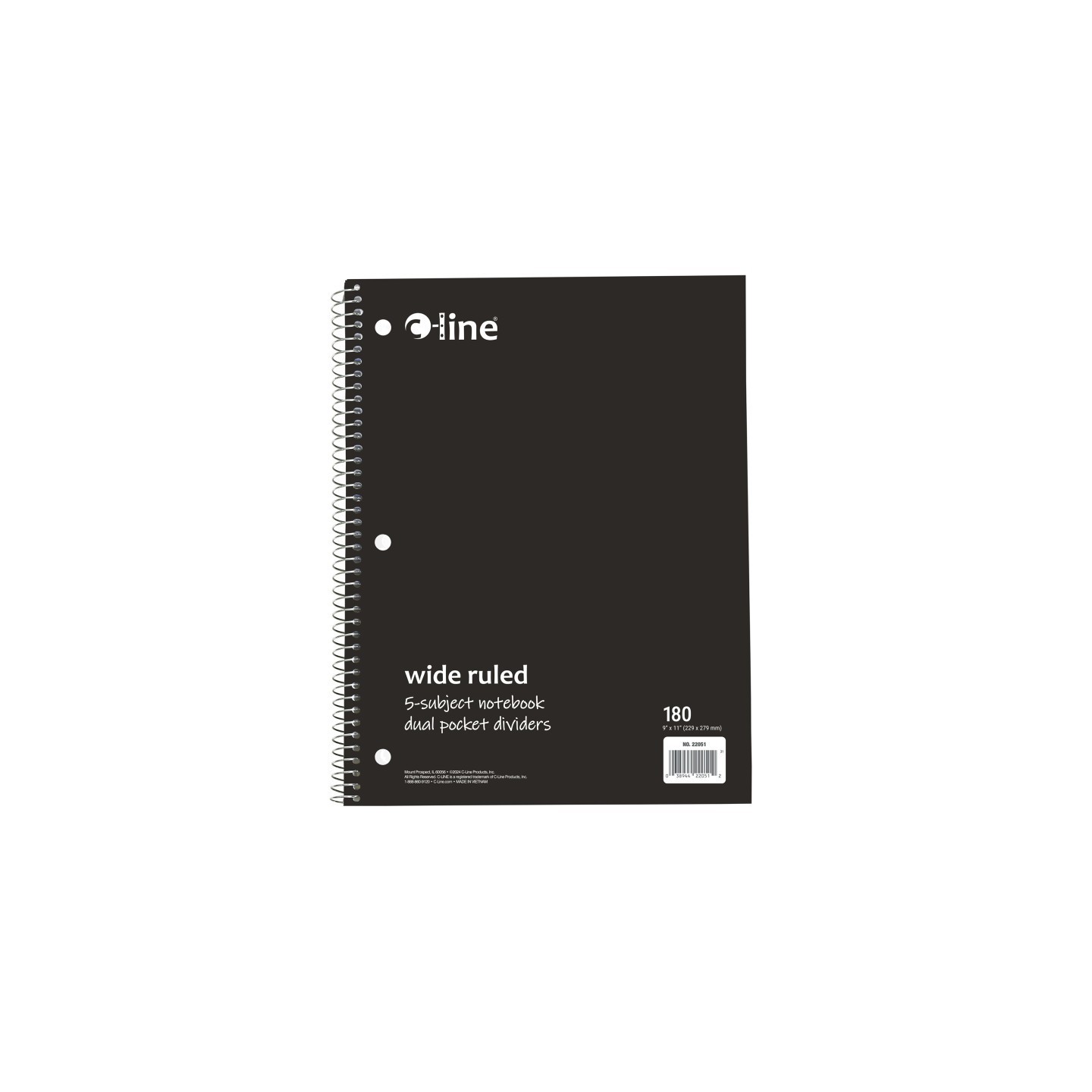 C-Line® 5-Subject Notebook, Wide Ruled, 180 Sheets, Assorted Colors