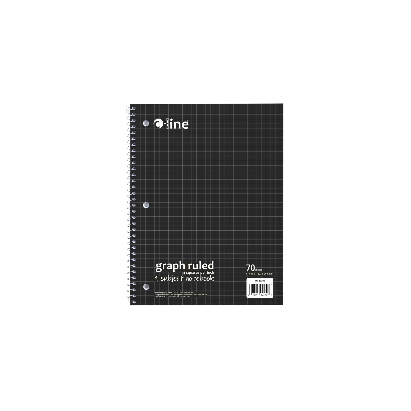C-Line® 1-Subject Notebook, 4 x 4 Graph Ruled, Black
