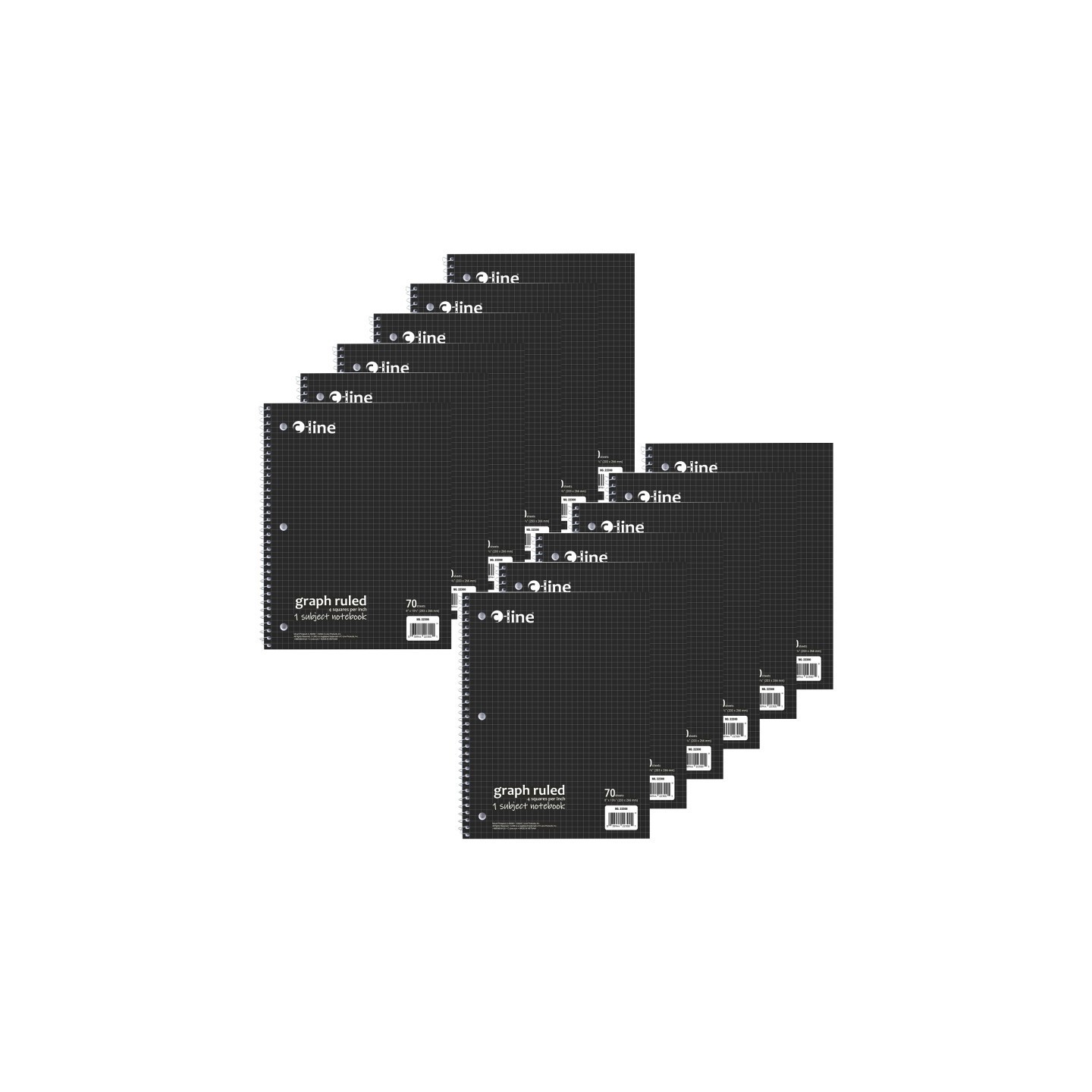 C-Line® 1-Subject Notebook, 4 x 4 Graph Ruled, Black, Pack of 12