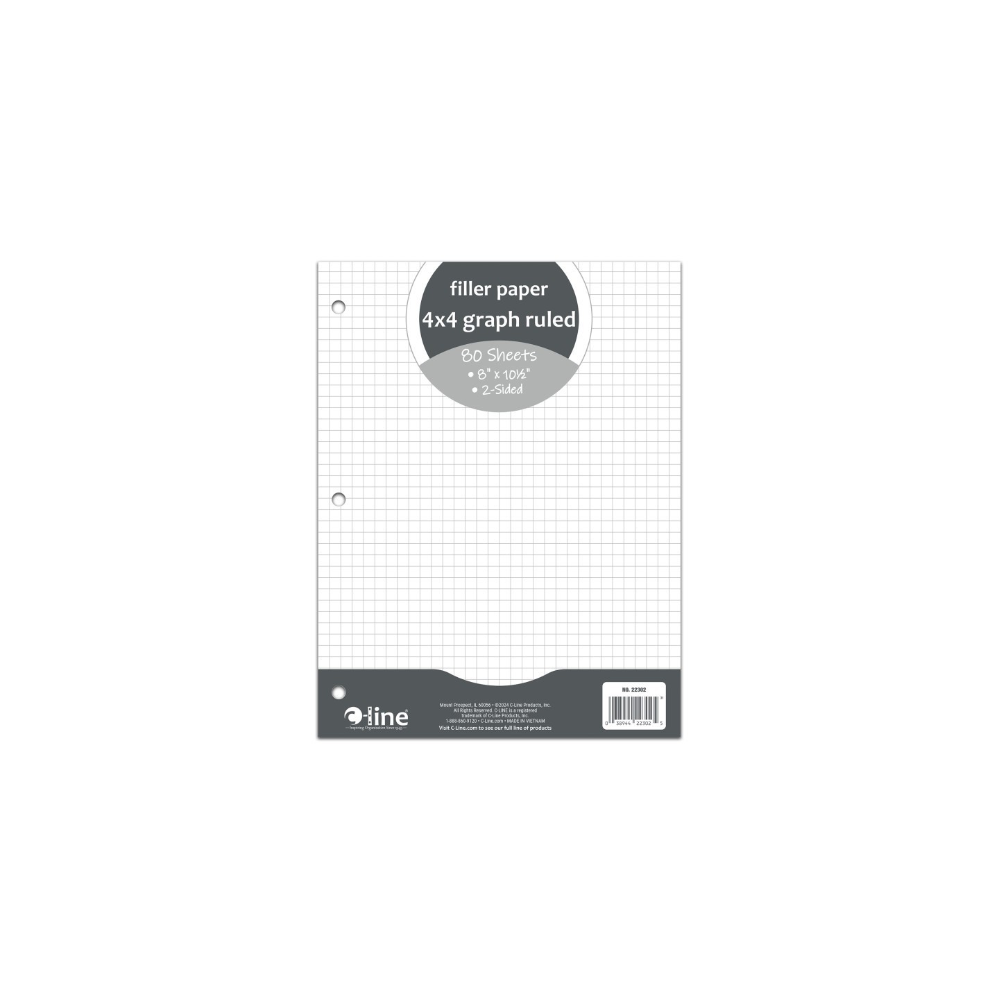 C-Line® Filler Paper, 4 x 4 Graph Ruled, White, 80 Sheets