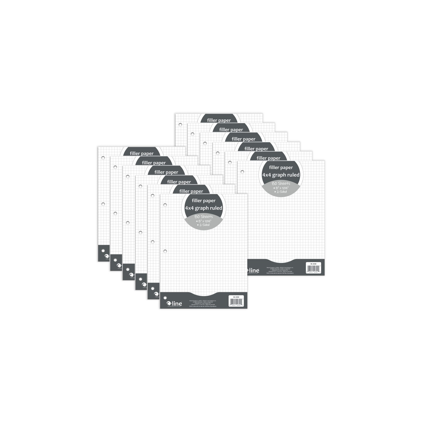 C-Line® Filler Paper, 4 x 4 Graph Ruled, White, 80 Sheets Per Pack, 12 Packs