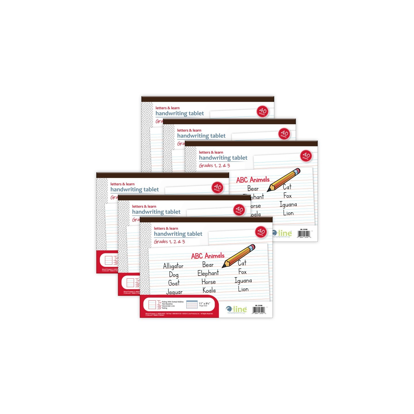 C-Line® Letters & Learn Handwriting Tablet, 40 Sheets, 11" x 8-1/2", Pack of 6