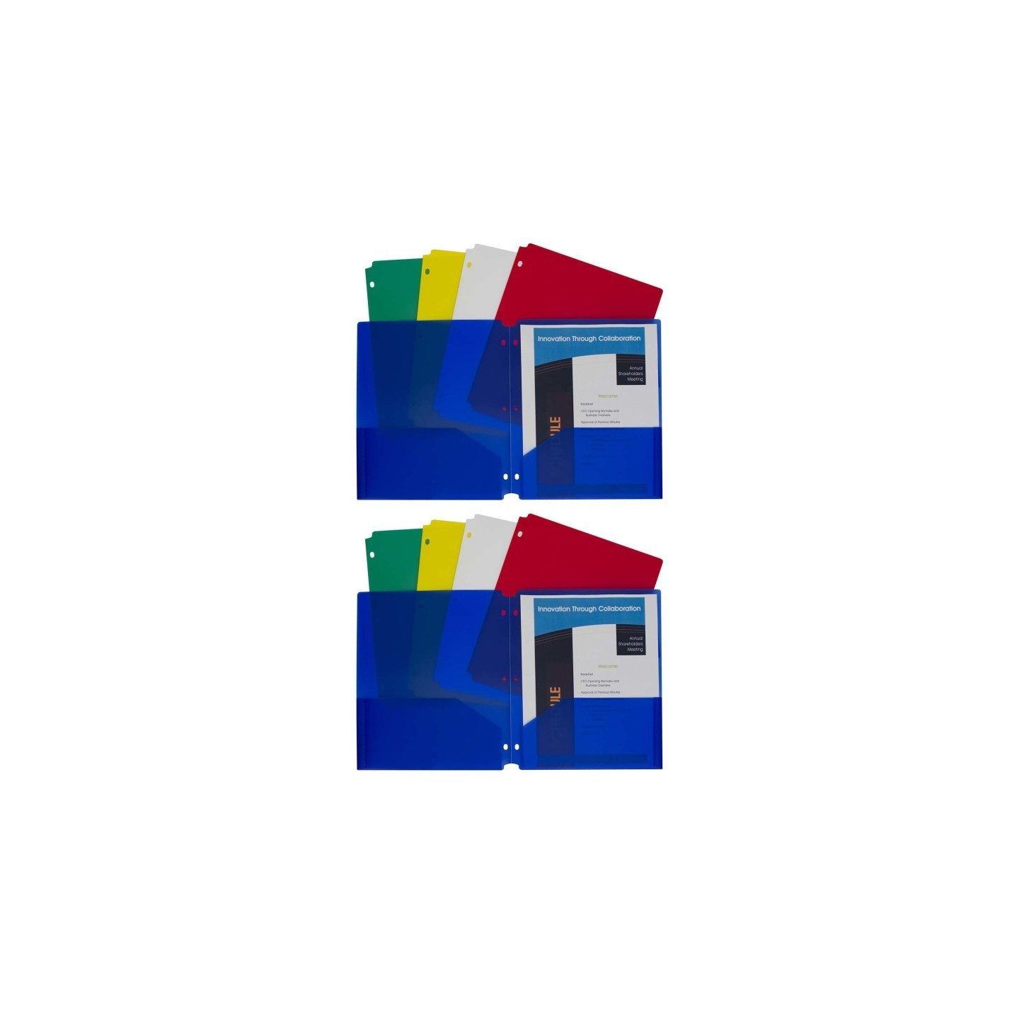 C-Line® Two-Pocket Heavyweight Poly Portfolio Folder with Three-Hole Punch, Assorted Primary Colors, 10 Per Pack, 2 Packs