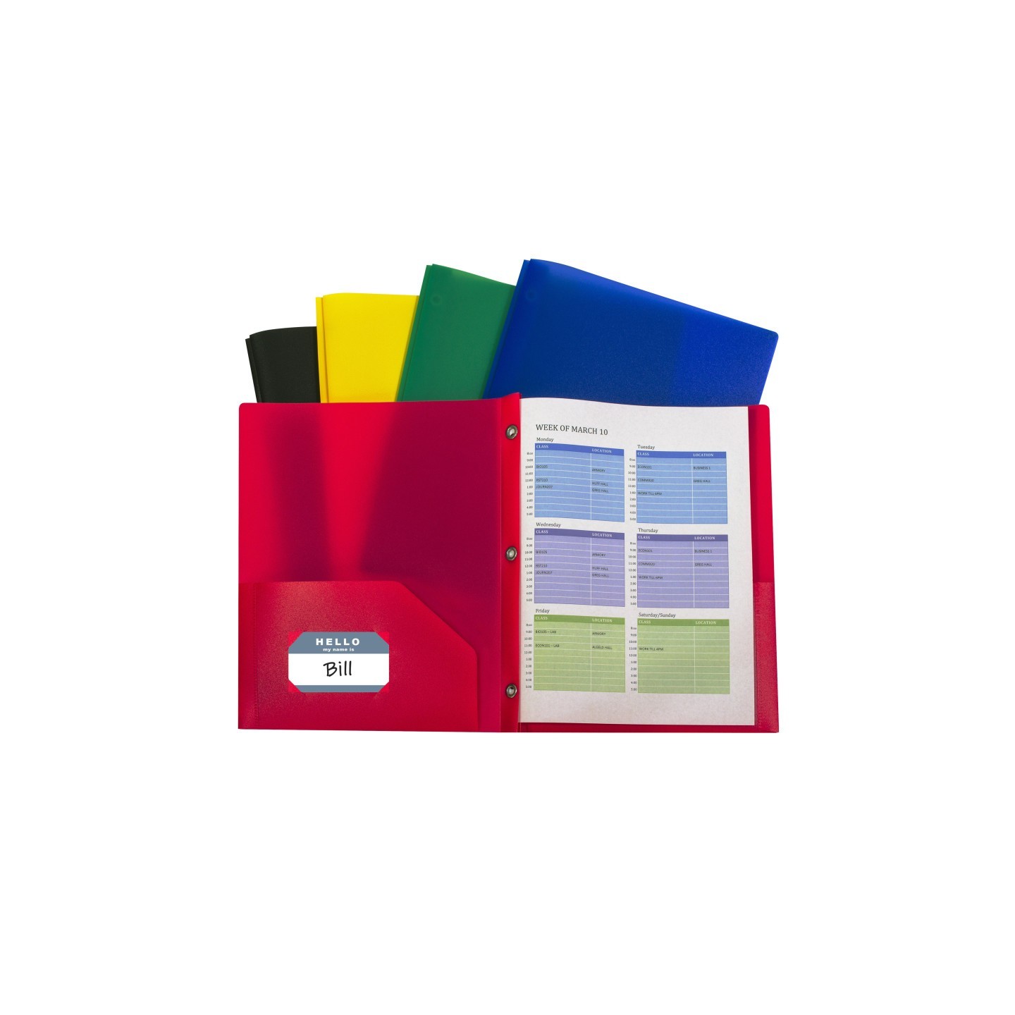 C-Line® Two-Pocket Heavyweight Poly Portfolio Folder with Prongs, Assorted Primary Colors, Pack of 10