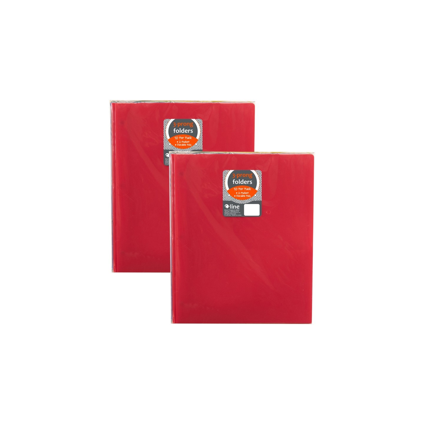 C-Line® Two-Pocket Heavyweight Poly Portfolio Folder with Prongs, Assorted Primary Colors, 10 Per Pack, 2 Packs