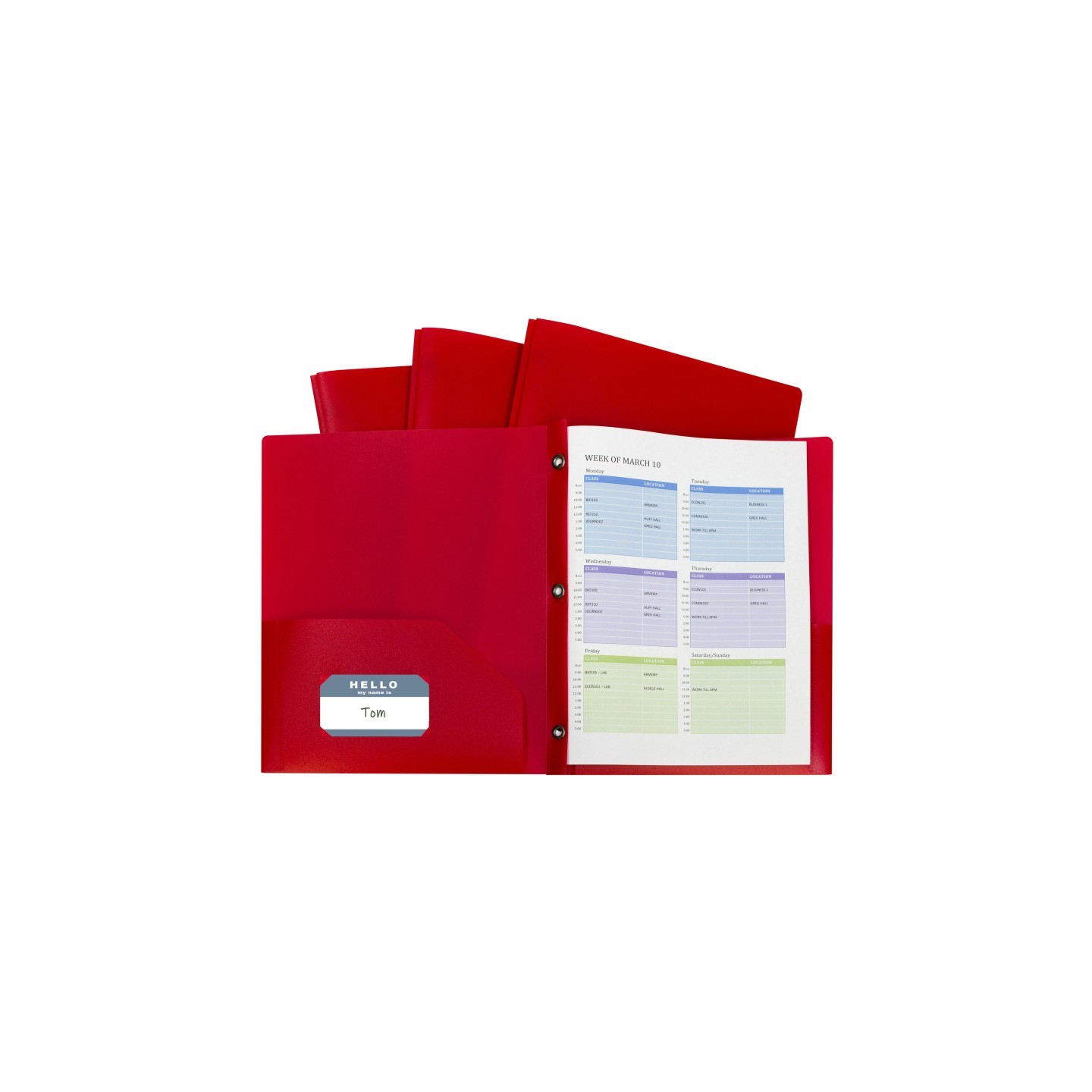 C-Line® Two-Pocket Heavyweight Poly Portfolio Folder with Prongs, Red, Pack of 10