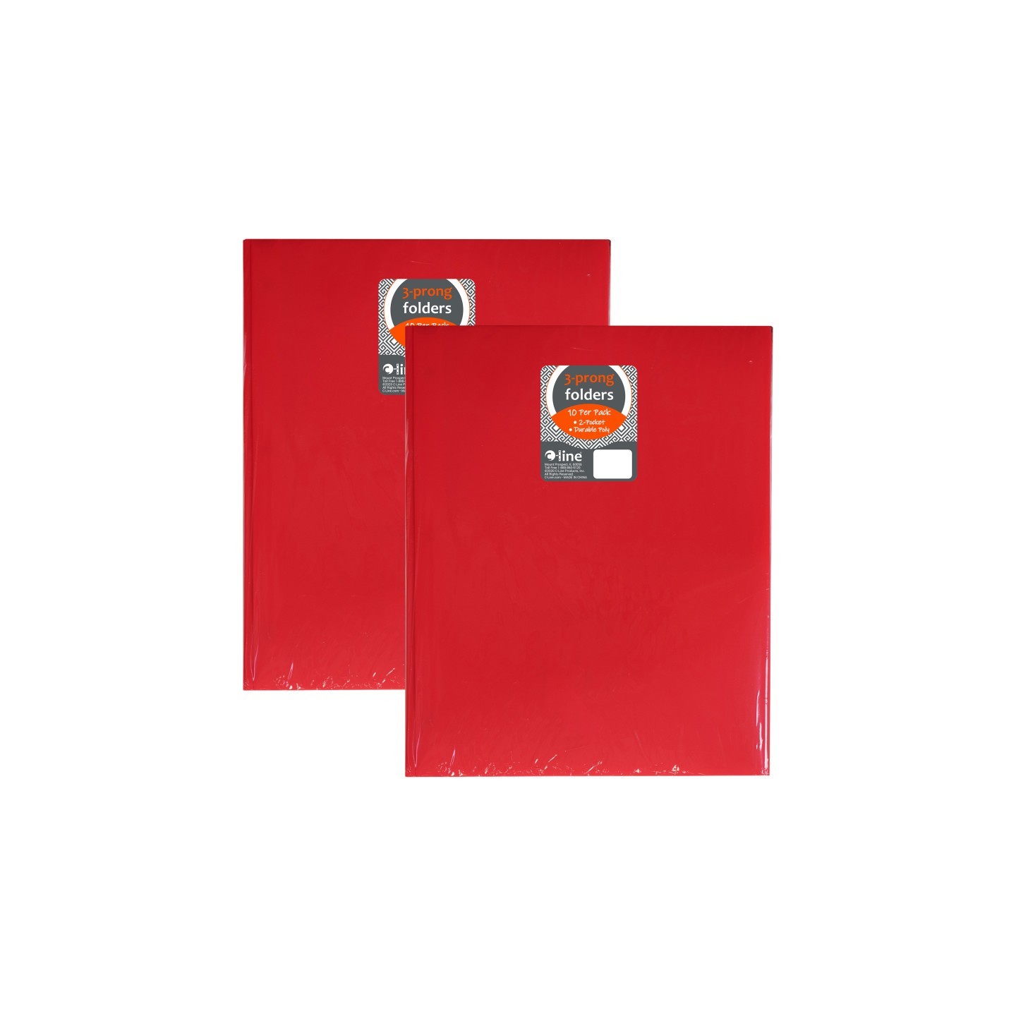 C-Line® Two-Pocket Heavyweight Poly Portfolio Folder with Prongs, Red, 10 Per Pack, 2 Packs