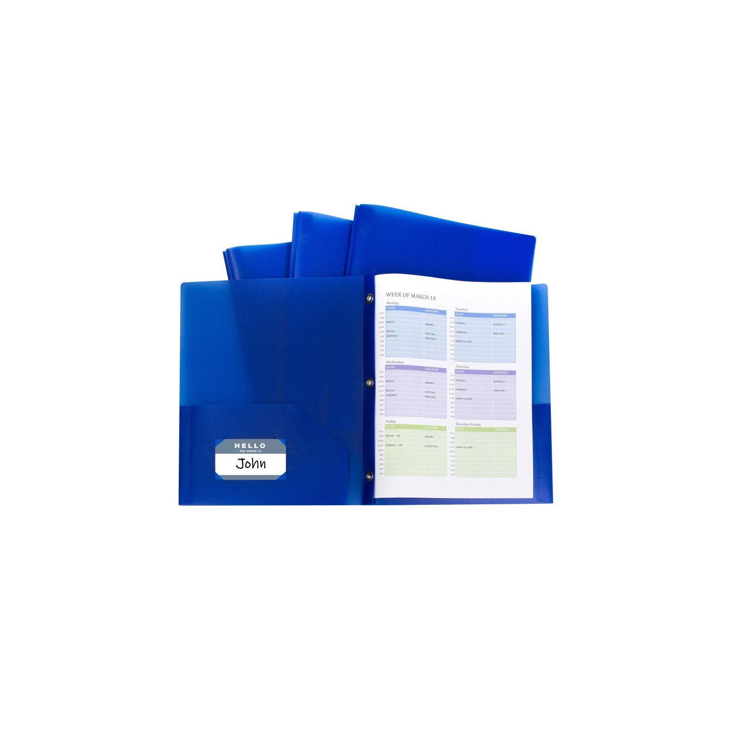 C-Line® Two-Pocket Heavyweight Poly Portfolio Folder with Prongs, Blue, Pack of 10