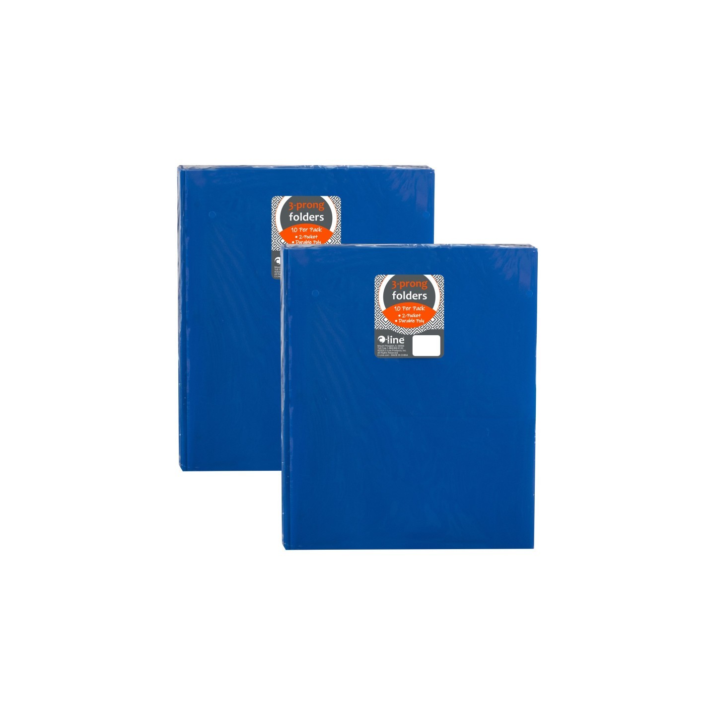 C-Line® Two-Pocket Heavyweight Poly Portfolio Folder with Prongs, Blue, 10 Per Pack, 2 Packs