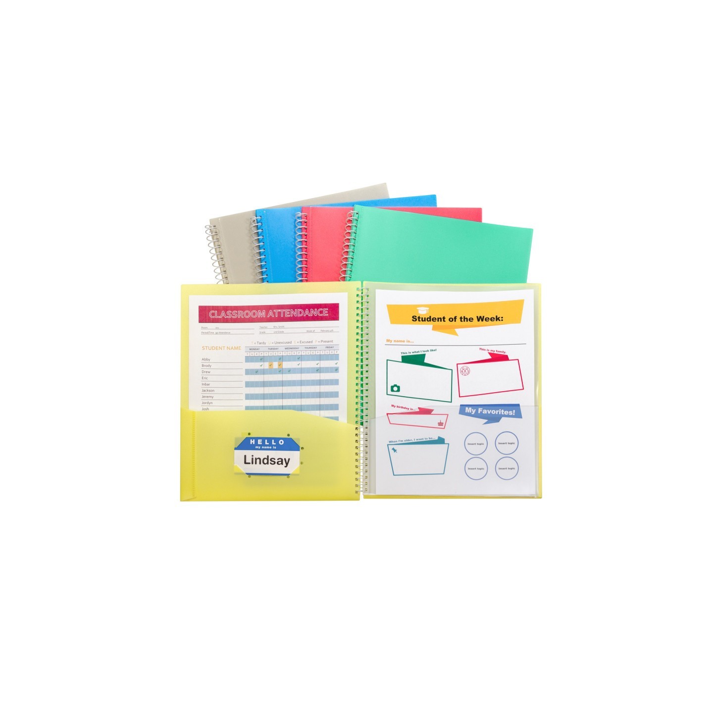 C-Line® 8-Pocket Spiral-Bound Poly Portfolio, Assorted Tropic Tones, Single