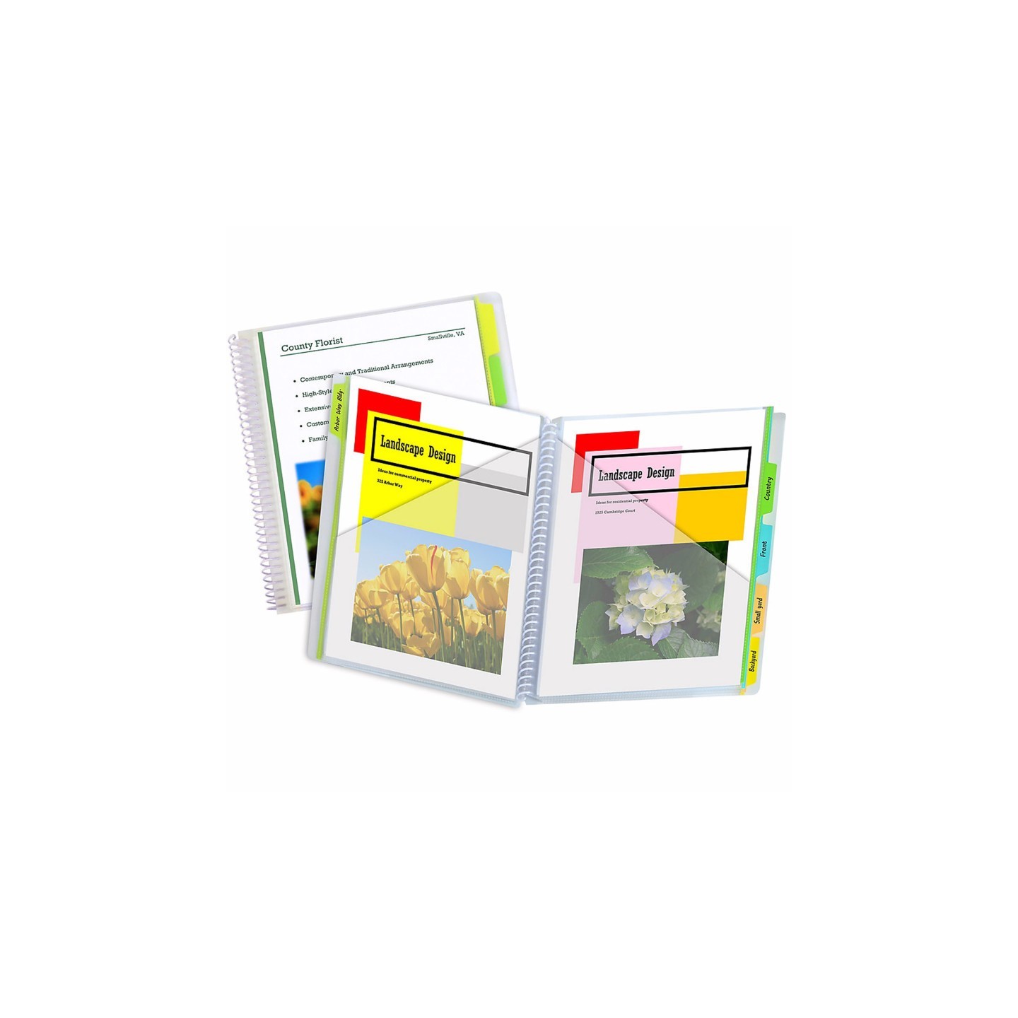 C-Line® 10-Pocket Poly Portfolio with Write-On Index Tabs, Spiral Bound, 5-Tab, Clear with Assorted Color Tabs