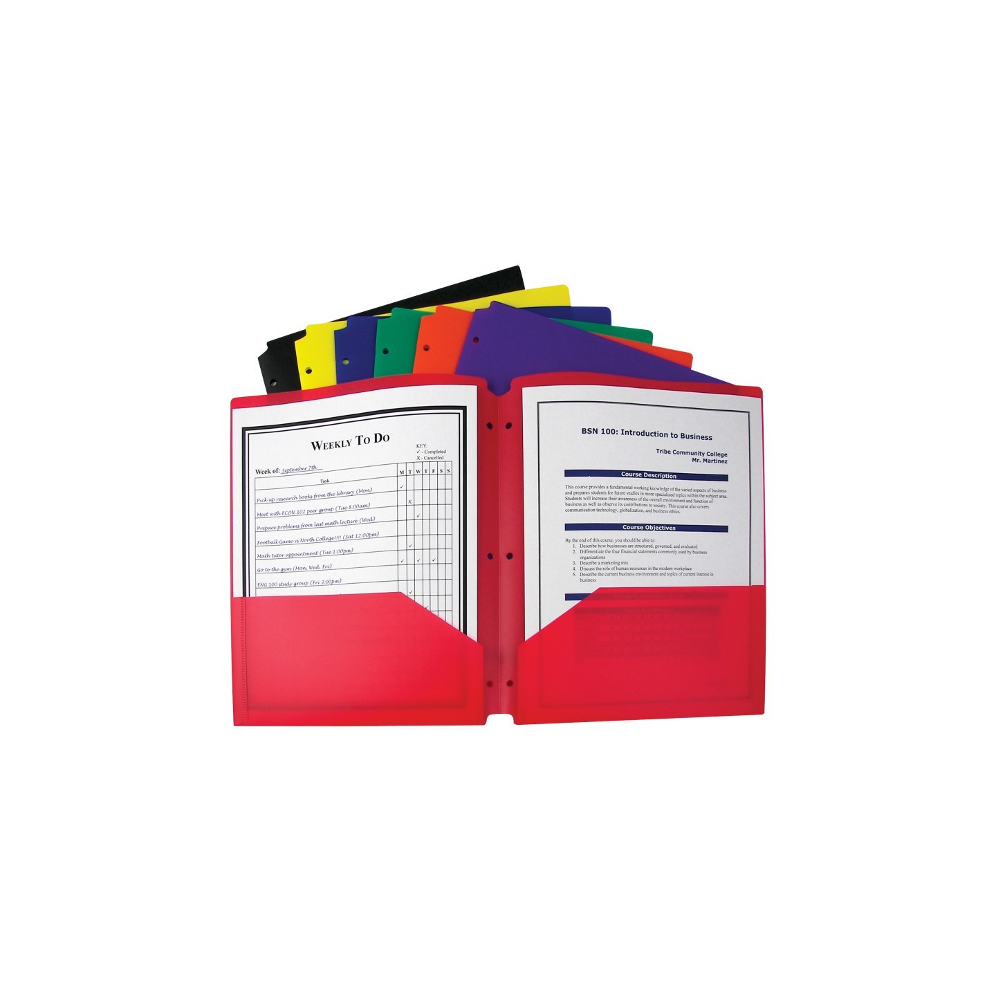 C-Line® Two-Pocket Heavyweight Poly Portfolio Folder with Three-Hole Punch, Primary Colors, Box of 36