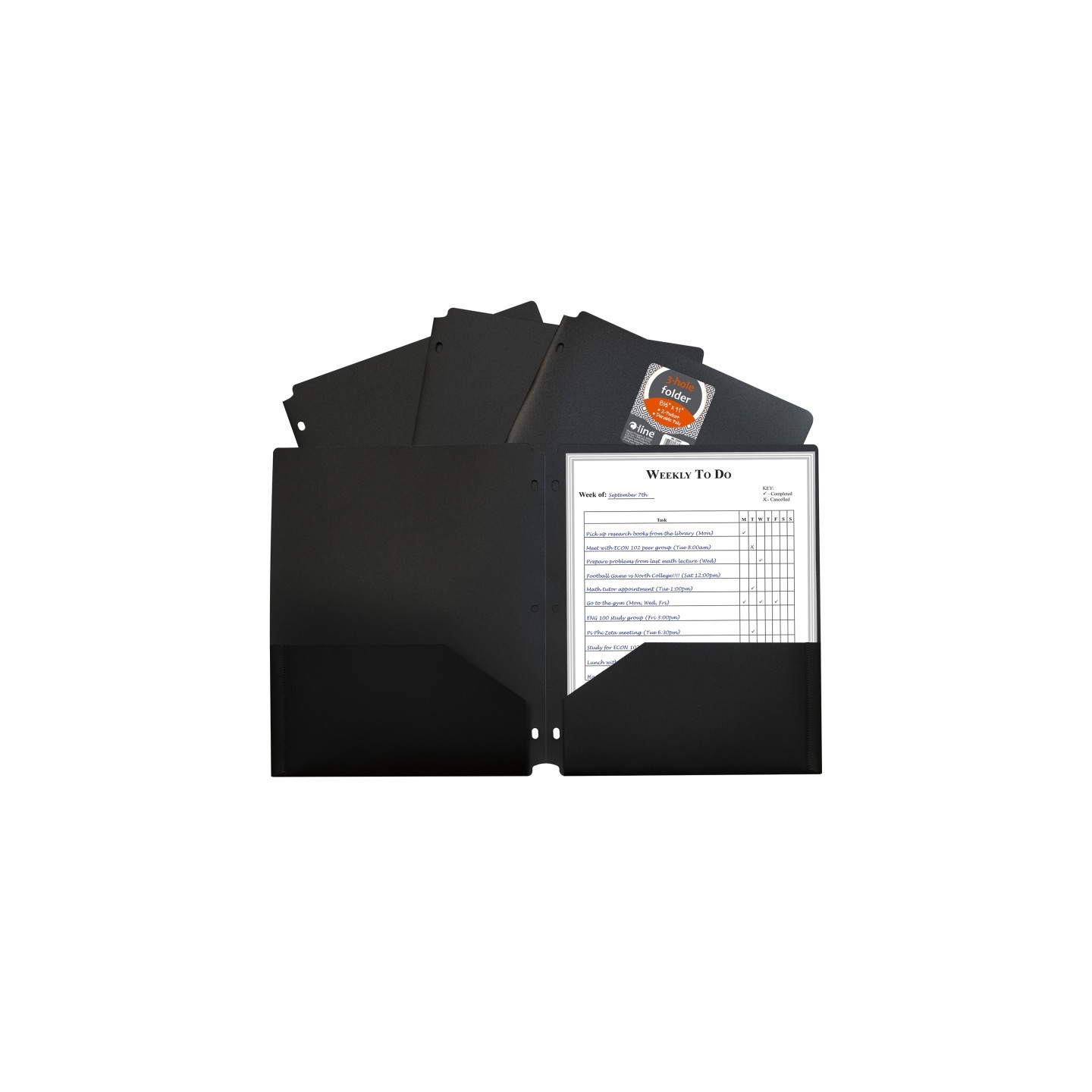 C-Line® Two-Pocket Heavyweight Poly Portfolio Folder with Three-Hole Punch, Black, Each