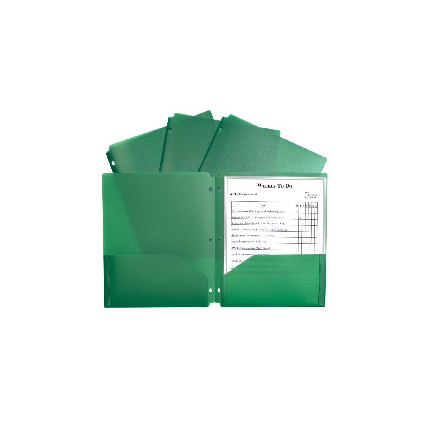 C-Line® Two-Pocket Heavyweight Poly Portfolio Folder with Three-Hole Punch, Green, Each