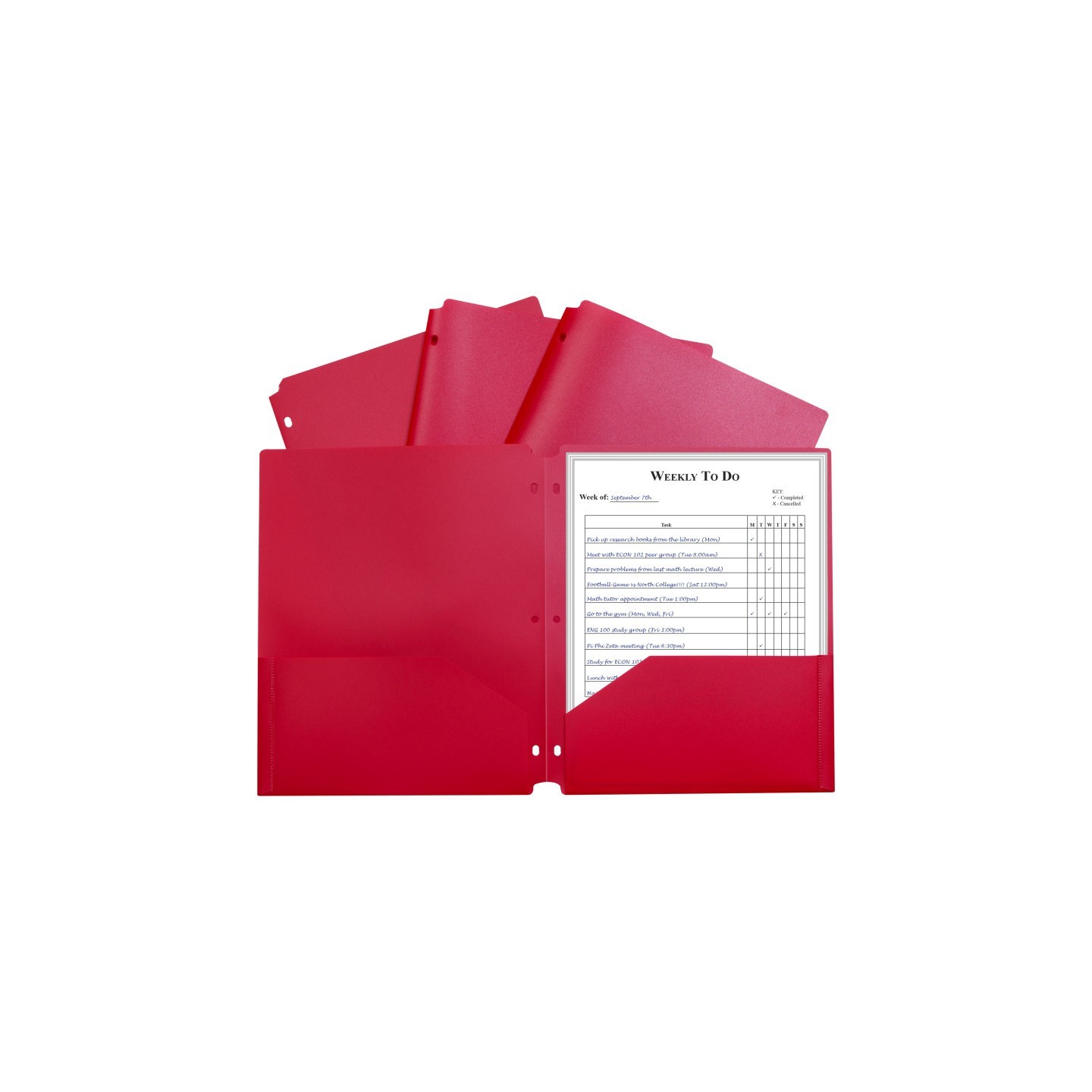 C-Line® Two-Pocket Heavyweight Poly Portfolio Folder with Three-Hole Punch, Red, Each