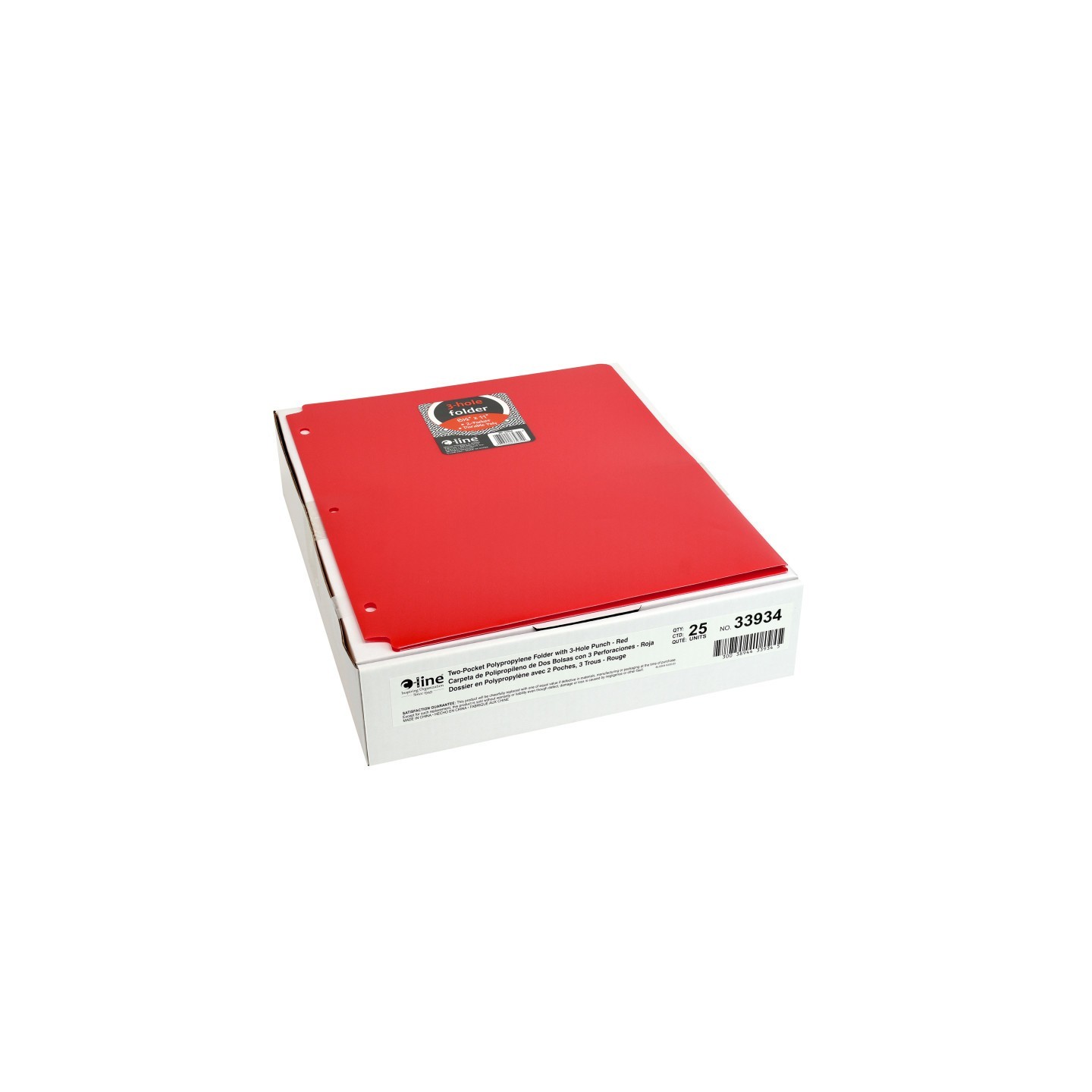 C-Line® Two-Pocket Heavyweight Poly Portfolio Folder with Three-Hole Punch, Red, Pack of 25