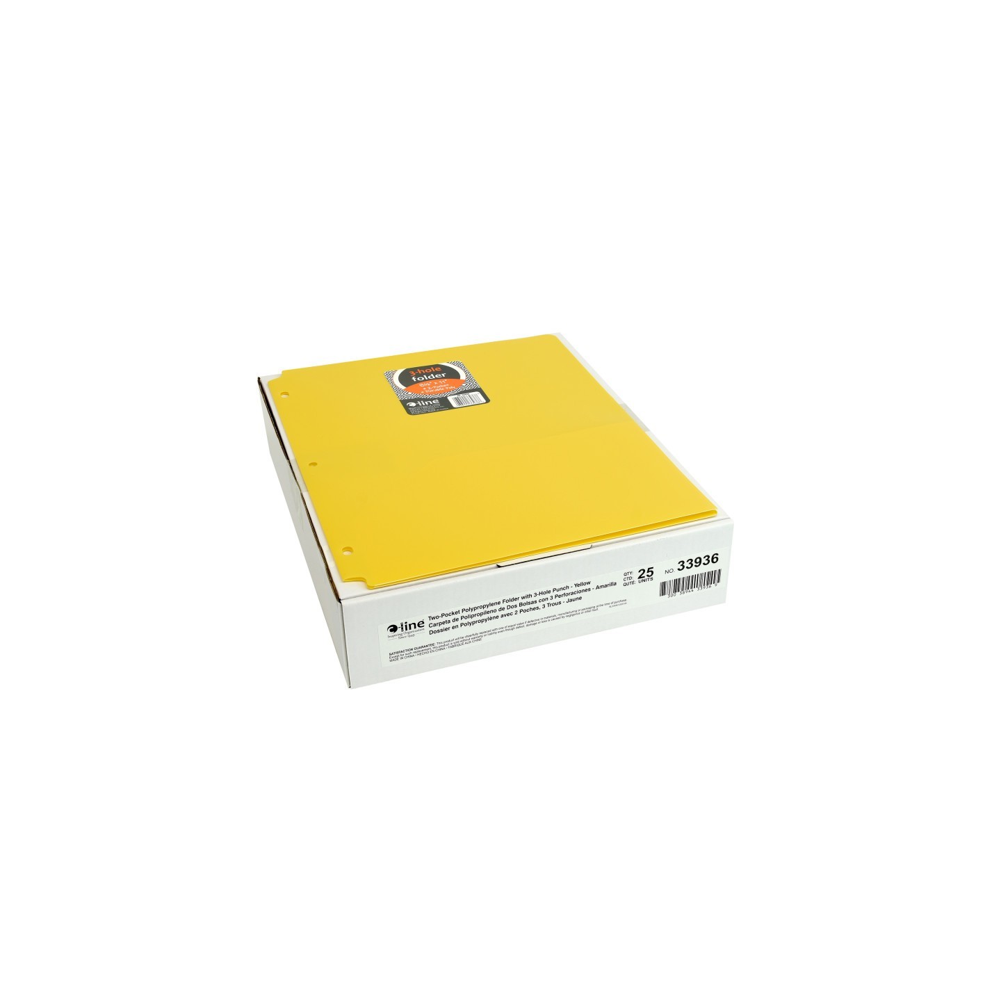 C-Line® Two-Pocket Heavyweight Poly Portfolio Folder with Three-Hole Punch, Yellow, Pack of 25