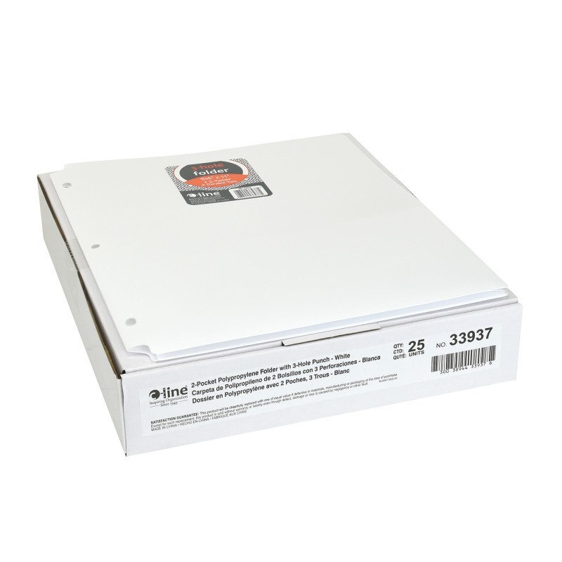 C-Line® Two-Pocket Heavyweight Poly Portfolio Folder with Three-Hole Punch, White, Pack of 25