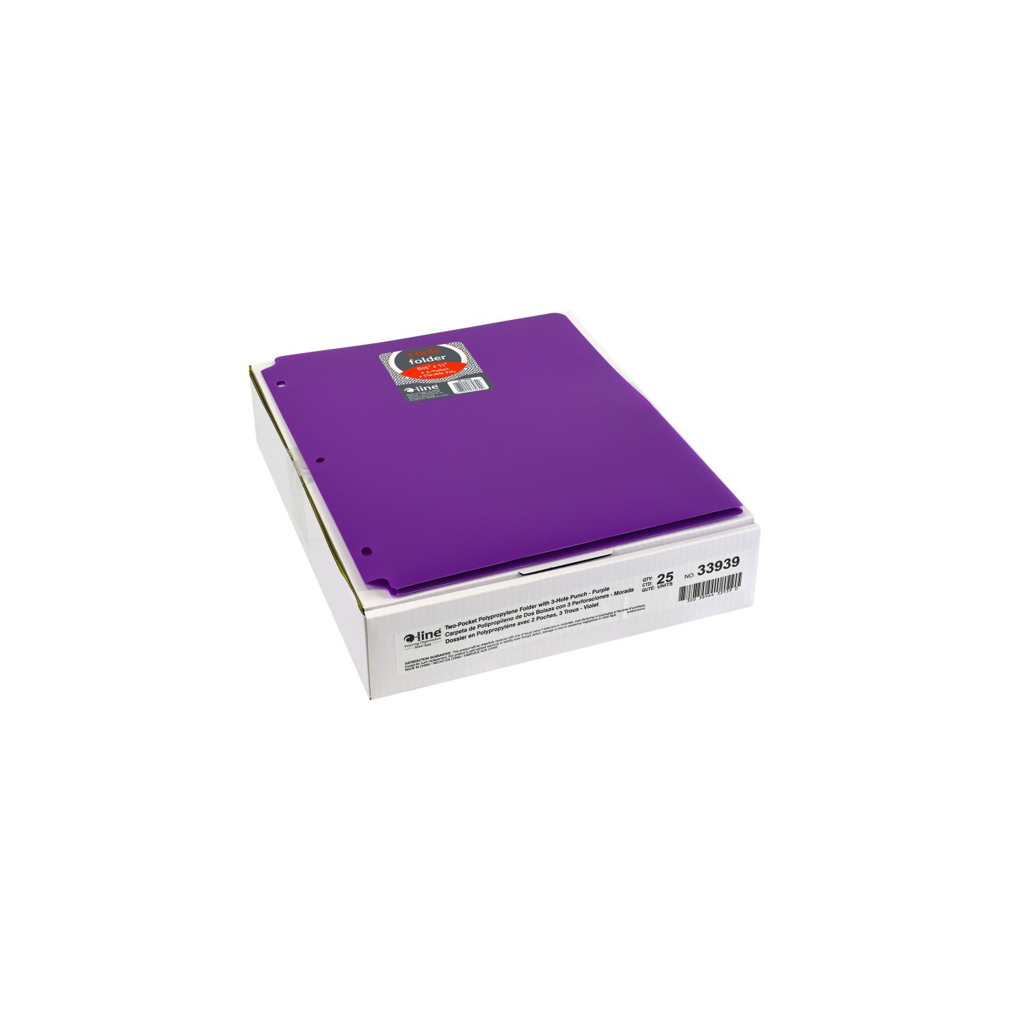 C-Line® Two-Pocket Heavyweight Poly Portfolio Folder with Three-Hole Punch, Purple, Pack of 25